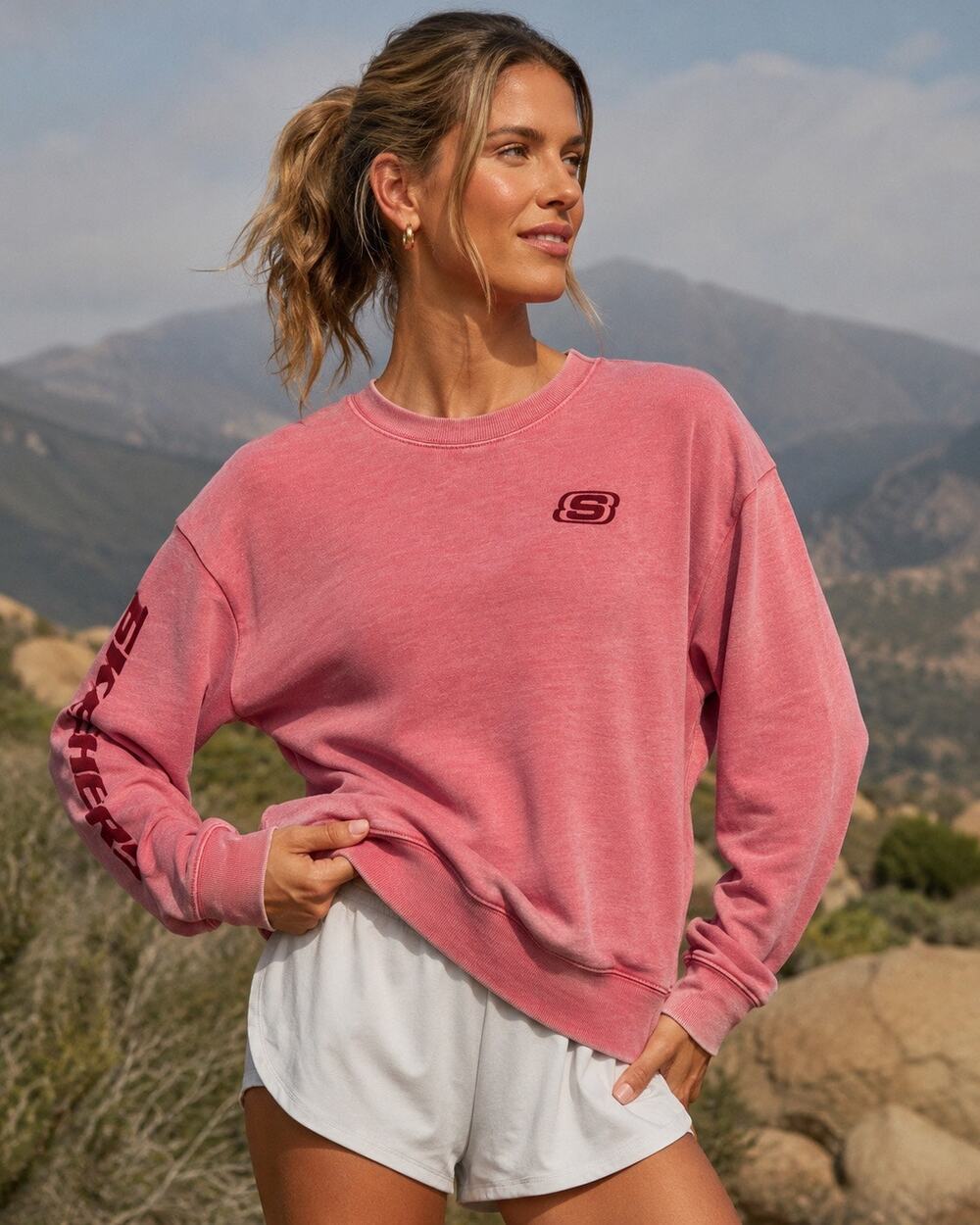 SKECHERS Womens Pink Logo Burnout Crew Neck Pullover Sweatshirt Size XS